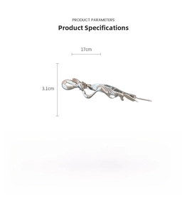 Detailed product dimensions for the 17cm silver liquid metal pearl butterfly hair clip