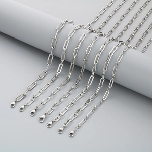 Multiple styles of silver stainless steel square wire bracelets on display