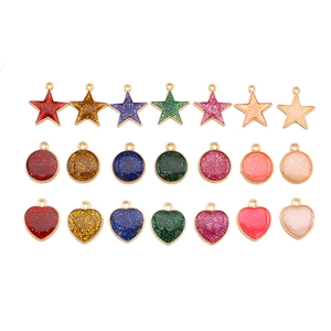 Glittery geometric star heart and round alloy pendants for DIY jewelry making in multiple colors