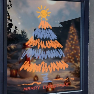 Autocollant Fenêtre Noël Statique Impression UV PVC Réutilisable Arbre De Noël Décor Pour Vitrine Verre Ambiance Fête