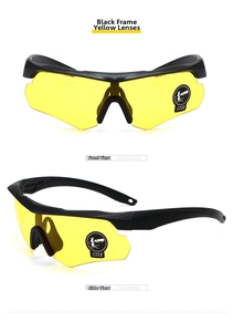 Detailed side view of tactical eyewear with yellow lenses and black anti-slip temples