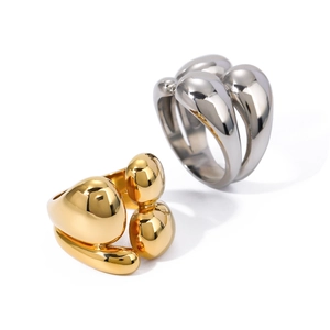 Polished double-layered irregular 18k gold and silver stainless steel minimalist rings