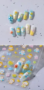 Detailed view of 3D embossed cartoon duck nail stickers with summer vacation patterns