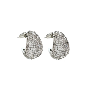 Silver-colored pavé-set teardrop cubic zirconia stud earrings with a shiny finish