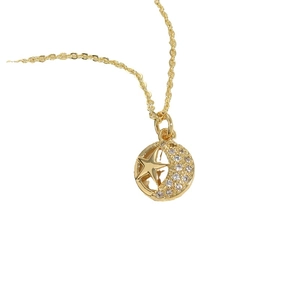 Elegante collana celeste dorata con pendente a mezzaluna e stella con zirconi lucidi
