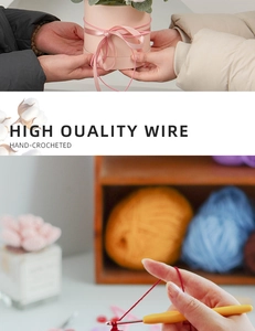 Detail of hand-crocheted rose gift box and manual knitting process with high-quality yarn