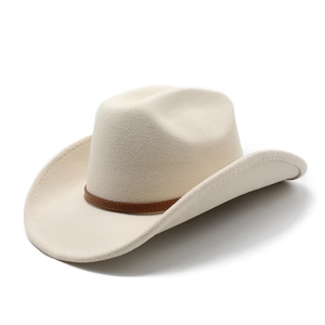 Classic cream beige wool felt western cowboy hat with brown leather decorative band