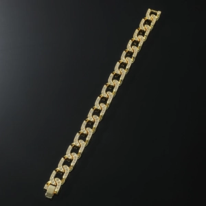 Hip hop style gold plated Cuban link anklet for men featuring sparkling clear crystals