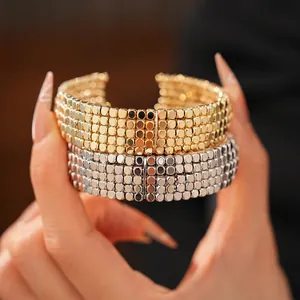 Multi Row Metallic Bead Open Cuff Bracelet Copper Fashion Versatile Jewelry For Women