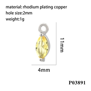 Detail of 11mm yellow marquise zircon pendant showing 2mm hole size and dimensions