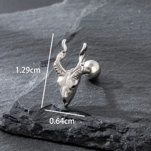 Gothic goat head stainless steel stud earring with screw ball back for cartilage piercing