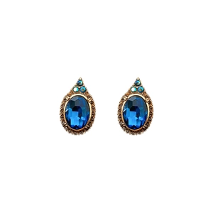 Boucles d'oreilles vintage en or avec grand cristal bleu ovale et saphirs fins