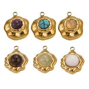 Vintage geometric stainless steel pendants with colorful natural stones in gold setting