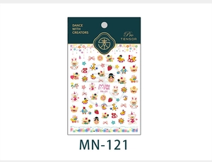 Detail of MN-121 nail stickers featuring colorful bear, duck, and strawberry patterns