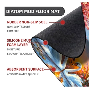 Détail de la structure triple couche du tapis de bain absorbant à motif cygne