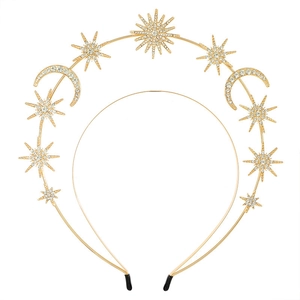 Baroque Celestial Sun Goddess Halo Headband Double Layer Star Moon Alloy Rhinestone Hair Accessory Women Party