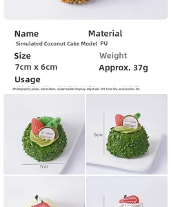 Macro detail of artificial coconut mousse cake model with realistic cream and strawberry decoration