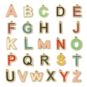 Stainless Steel Alphabet Letter Pendants Colorful Enamel Initial Charms French Vintage DIY Jewelry Making Accessories