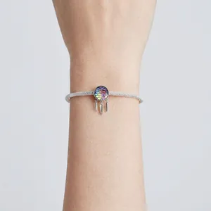 S925 silver dreamcatcher bracelet featuring rainbow fish scale inlay and feather charms