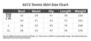 Tabella taglie dettagliata per vestito da tennis donna con misure per S, M, L e XL
