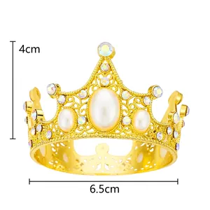 Golden alloy mini crown with pearls and rhinestones, dimensions 4cm high by 6.5cm wide