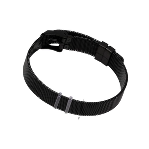 Minimalistisches schwarzes Edelstahl-Mesh-Uhrenarmband mit einer modernen Nadelschließe