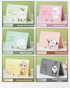 Detailed grid view of assorted oil blotting paper packs with diverse scent options