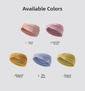 Macro detail of knit texture and layered pleats on maternity headbands in five soft colors