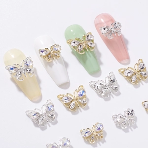 Hollow butterfly nail art charms with 3D metal alloy and sparkling crystal rhinestones