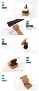 Detailed view of 350g thick cardboard gift boxes in kraft, white, and black colors