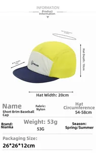 Detaillierte Größentabelle für atmungsaktive Mesh-Sportkappe mit gelb-weißem Design