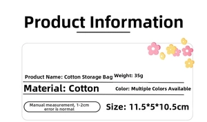 Umfassende Produktspezifikationskarte für die kleine Make-up-Tasche aus Baumwolle