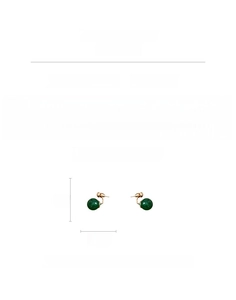 Detail showing green agate earrings dimensions and gold copper material specifications