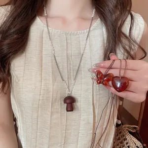 Collana Con Pendente A Fungo Cuore Farfalla Legno Vetro E Imitazione Perla Artificial Gioielli Retro Cottagecore Fatti A Mano Donna