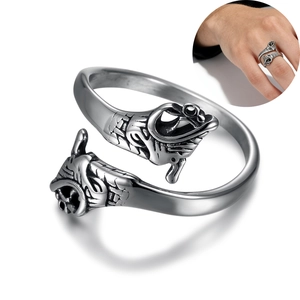 Viking Double Head Dragon Ring Stainless Steel Retro Punk Carved Open Adjustable Gothic Jewelry For Men Women