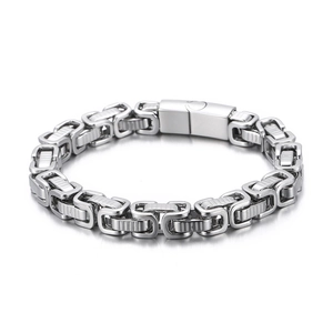 Bracelet byzantin en acier inoxydable argenté pour hommes avec maillons carrés classiques
