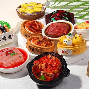Detailed 3D Chinese food resin fridge magnets featuring Dim Sum and Sichuan cuisine