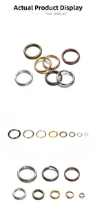Detail showing multi-size metal open jump rings in various plating colors for DIY jewelry