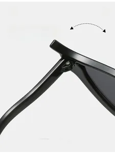 Detail shot of durable texture hinges with silver screws on black cat eye sunglasses