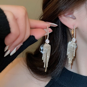Elegant silver tassel earrings with sparkling cubic zirconia crystals for women