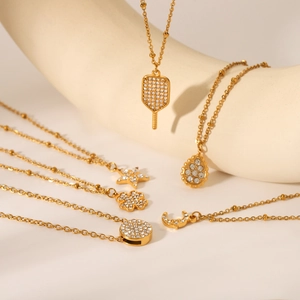 18K gold plated stainless steel necklaces with sparkling crystal charms in various shapes