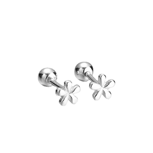 Pendientes minimalistas de plata de ley S999 con diseño de margarita y cierre de bola