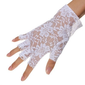 Elegant white floral lace fingerless gloves for women sun protection and wedding party wear