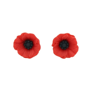 Broches fleur de coquelicot rouge en résine avec centre noir et fermoir papillon en bronze