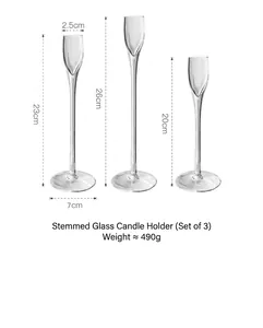 Three-piece modern clear glass pedestal candle holders set in 20cm 23cm 26cm heights