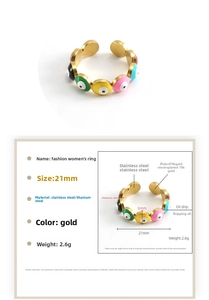 Detailed size specifications for 18K gold plated stainless steel evil eye ring