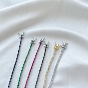 Detail of 2mm S925 sterling silver tennis bracelets with colorful zircon stones