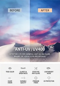 Detail showing HD polarized lenses with UV400 protection and glare reduction features