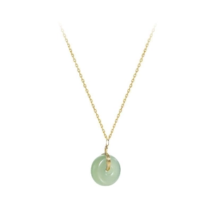 Golden 18K plated stainless steel necklace with round green Hetian jade pendant