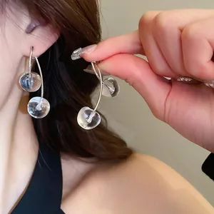 Cherry Fruit Drop Earrings With Resin Transparent Ball And Silver Earring Post Elegant Sweet Fashion Jewelry For Women